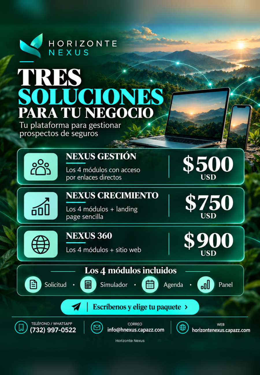 Flyer de Nexus Gestión, Nexus Crecimiento y Nexus 360